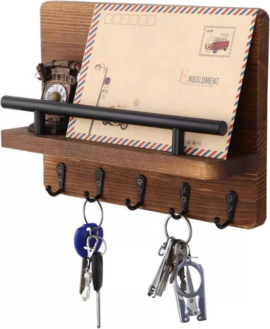 Holz Schlüsselleiste Schlüsselbrett mit Ablage Schlüsselhalter mit 5 Haken