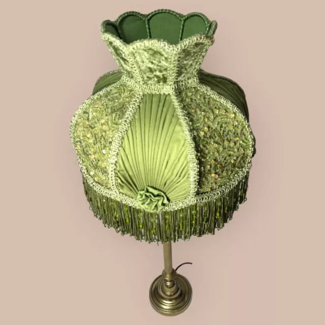 Élégant Baroque Lampe de Table Pied Or Abat-Jour Victorien Vert 67cm Neuf 3