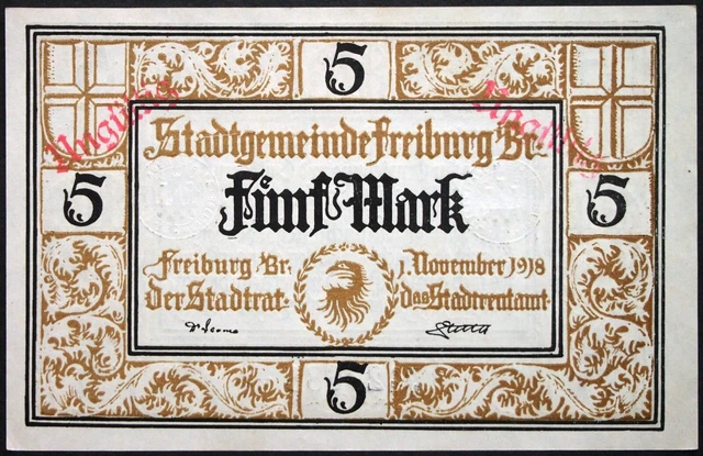 FREIBURG 1918 5 Mark Grossnotgeld no series letter! German Notgeld Baden