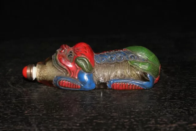 Chinese Old coloured glaze Handmade lion statue Exquisite Snuff Bottles