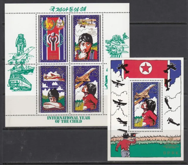 Aviation International Year of the Child 1979 Korea MNH 1 M/s + 1 S/s perf set