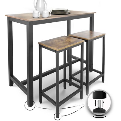 Set di Sedie da Pranzo con Tavolino VASAGLE Set di Tavolo da Bar con 2 Sgabelli da Bar Stanza da Festa per Cucina Soggiorno Greige e Nero LBT015B02 in Stile Industriale 