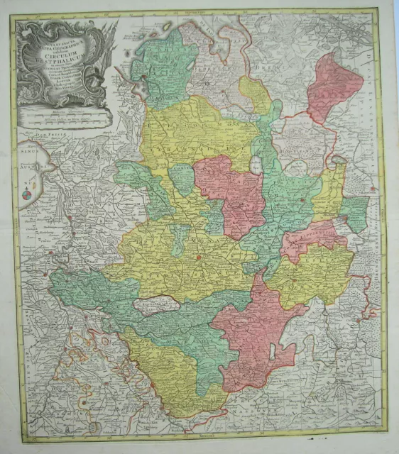 Westfalen Münster Bremen Emden Köln Varel  Landkarte Kupferstich Lotter 1724