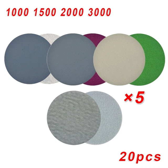 20pcs Carta Abrasiva Dischi 1000-3000 Sabbia Gancio Anello Umido / a Secco Disco