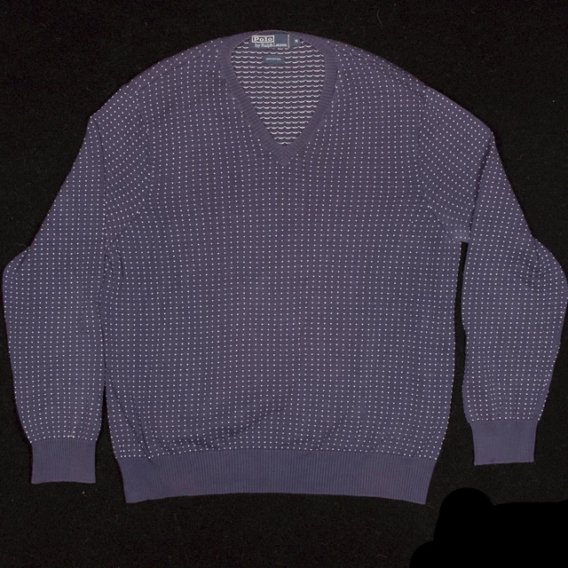 Vintage Polo Ralph Lauren Maglione Uomo Piccolo Reale Viola Birdseye Cotone V 2