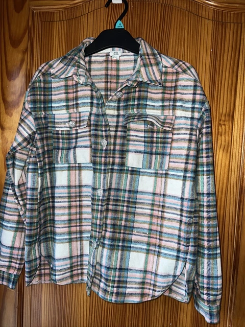River Island Flannel Shirt Jacket Girls Age 11-12 Years Long Sleeved Pink Check