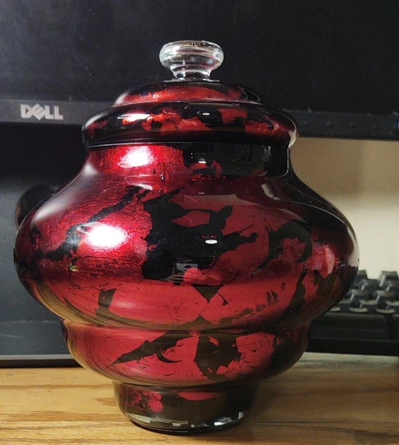 Vintage Red Mercury Glass Lidded Urn Vase Mid Century Lidded Jar Vintage Hand...