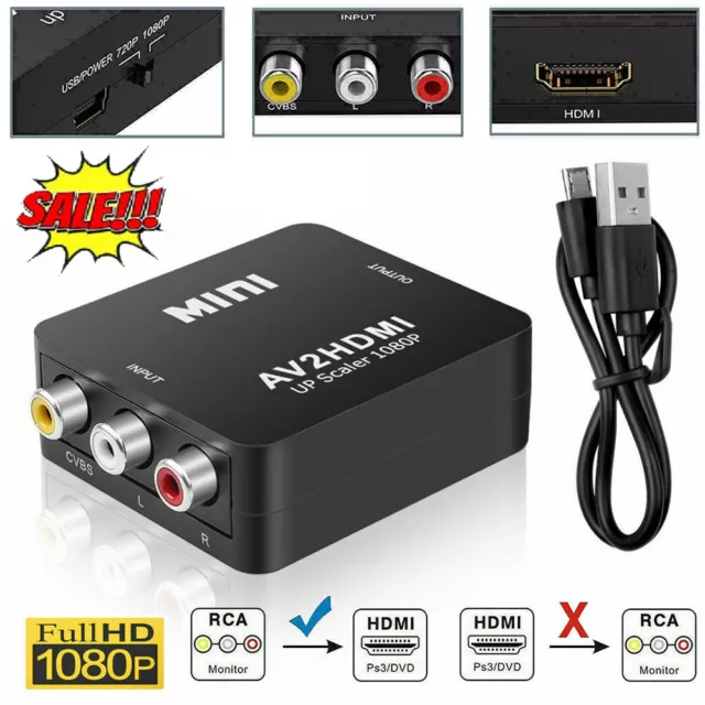 Rca Cvbs Av Zu Hdmi 1080P Video Audio Composite Konverter Mini Adapter Hdtv/ #N