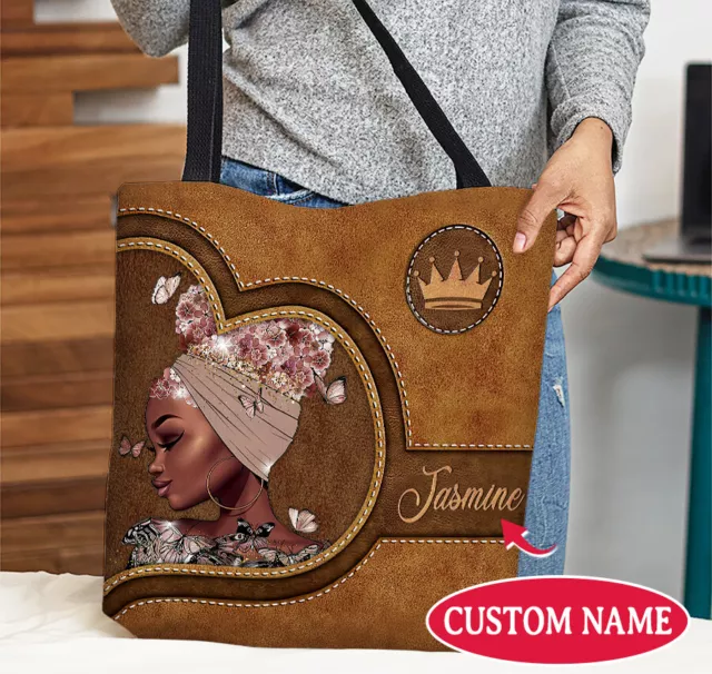 Personalized Black Women Tote Bag Black Girl Bag Afro Queen Handbag Shoulder Bag