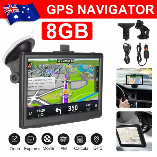 7" Car Truck GPS Navigation Navigator Sat Nav Lifetime AU Map &Windshield Holder
