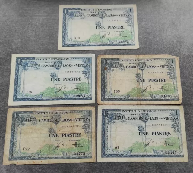 Vietnam Laos Cambodge Indochine 5 Billets 1 Piastre 1 Dong 1954