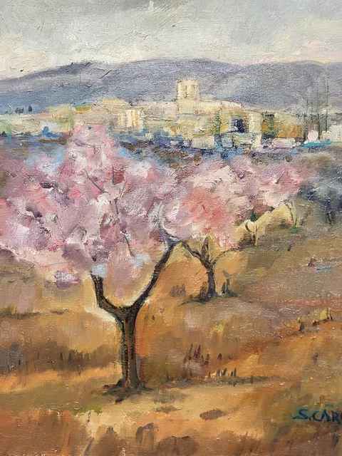 Tableau ancien signée. Paysage Campagne Nature. Peinture huile sur toile.