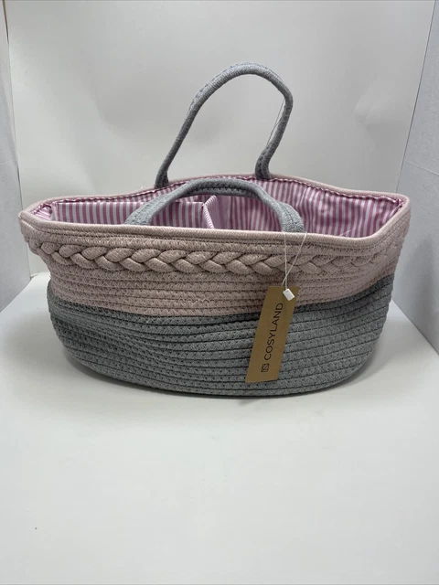 Baby Diaper Caddy Organizer Cotton Rope Storage Basket, Portable Tote