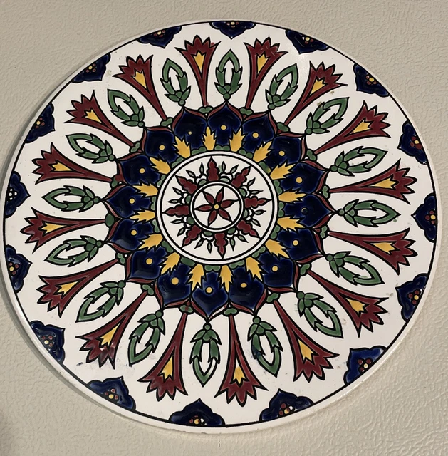 Nassos Keramik Ceramic Art Tile Coaster Hand Made Rodos Hellas Greece Round 6"