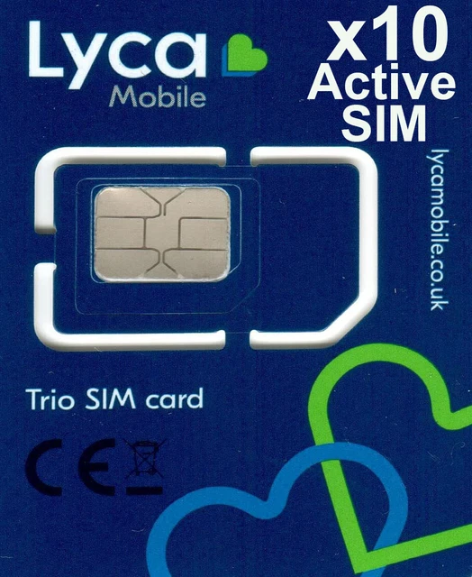 10x carta SIM mobile Lyca Regno Unito Pay As You Go all'ingrosso bulk joblot SMS gratuito