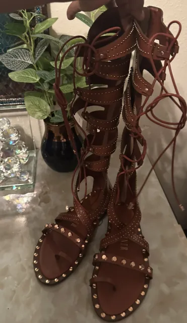 Ivy Kirzhner gladiator boot sandal  brown gold studded sz 7M
