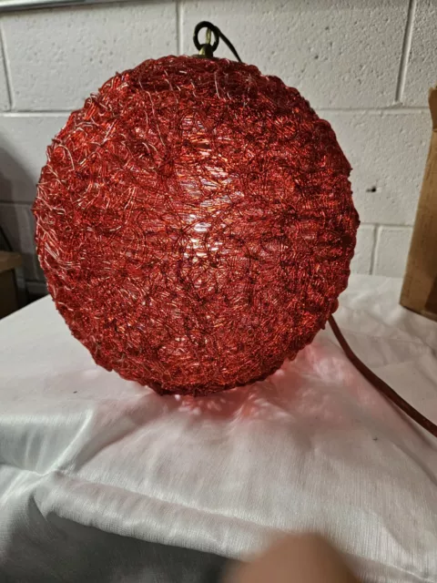 Vintage MCM Red lucite spaghetti hanging globe swag light, with cord