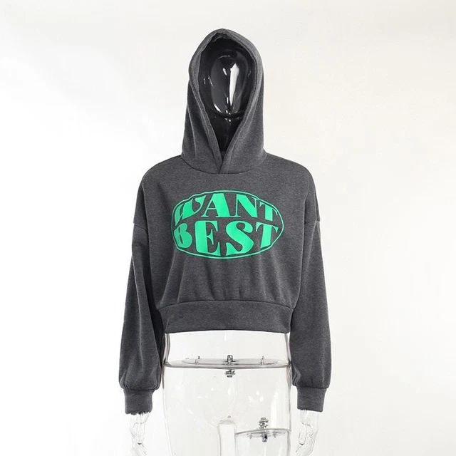 Stampa Lettere Pullover con Cappuccio Felpe per Donne Larga Fit Top Corto Design 2