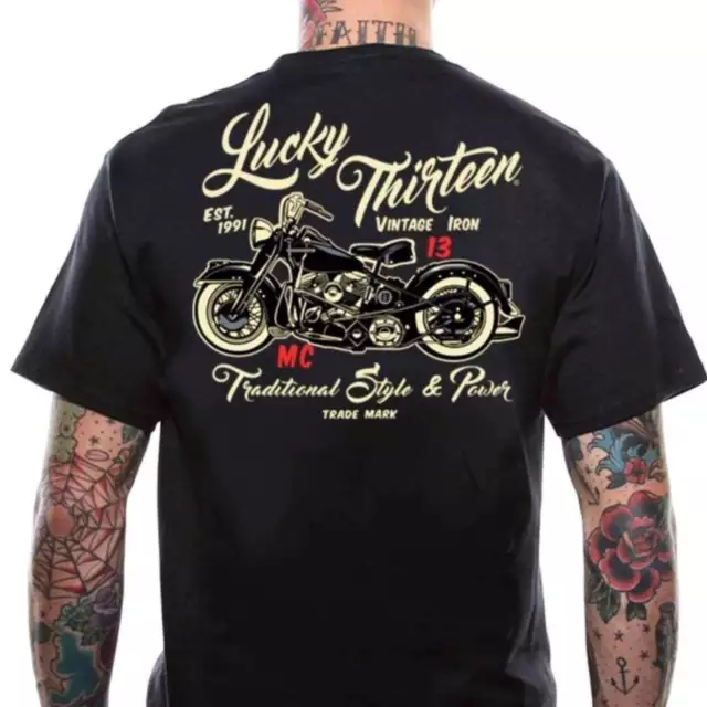 Lucky 13 Men's T-Shirt - Vintage Iron Motorcycle Kustom Kulture Rockabilly Biker