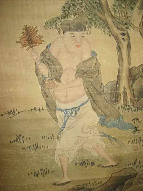 Excellent Old Chinese Scroll Painting "Ji Gong Monk" By Qiuying 仇英 济公