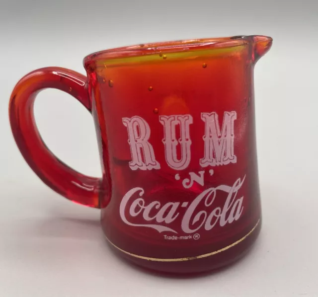 Vintage Amberina Rum ‘N’ Coca Cola 2 Oz Shot Glass Pitcher Red Orange Gold 2.5”