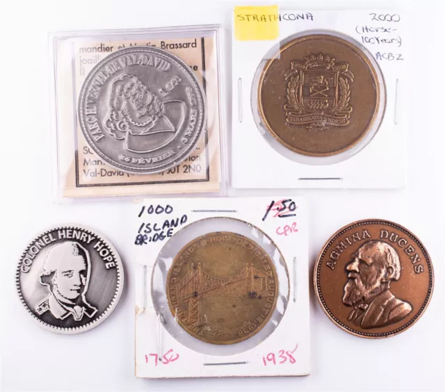 Lot of 5 Misc Canadian Medallions Quebec, Alberta - Various Metals