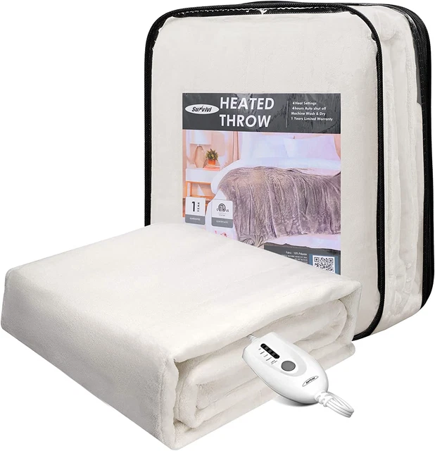 Electric Throw, Heated Blanket 50'' X 60'', 5 Years , Double-Layer Flannel, 4 Ho