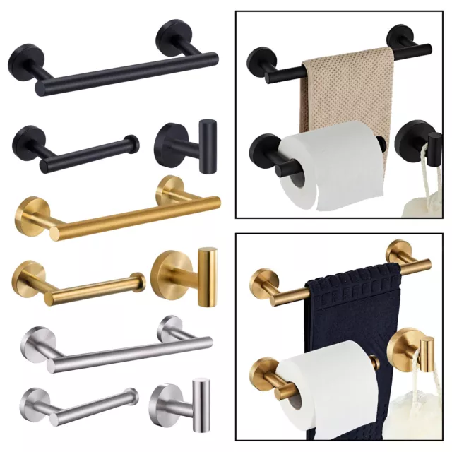 3x Hotel Brushed Shower Robe Hook Toilet Paper Holder 12" Hand Towel Bar Set