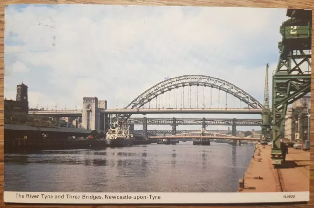 The River Tyne and Three Bridges, Newcastle-upon-Tyne postcard. J Salmon. 1970
