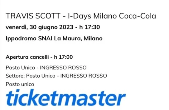 Biglietto Travis Scott Milano - 30/06/2023 - INGRESSO ROSSO. Leggere descrizione
