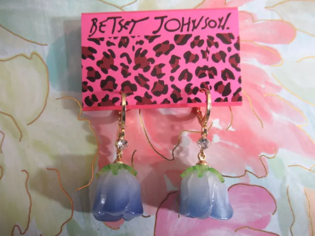 BETSEY JOHNSON BLUE or RED ROSEBUD FLOWER RHINESTONE DANGLE EARRINGS NWT