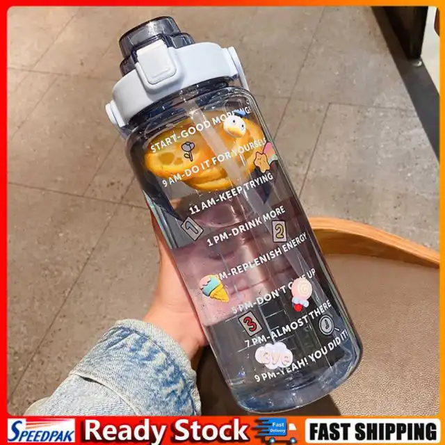 Water Bottle Cup Sport Straw Drinking Jug with Time Scale Stickers (Blue) Hot