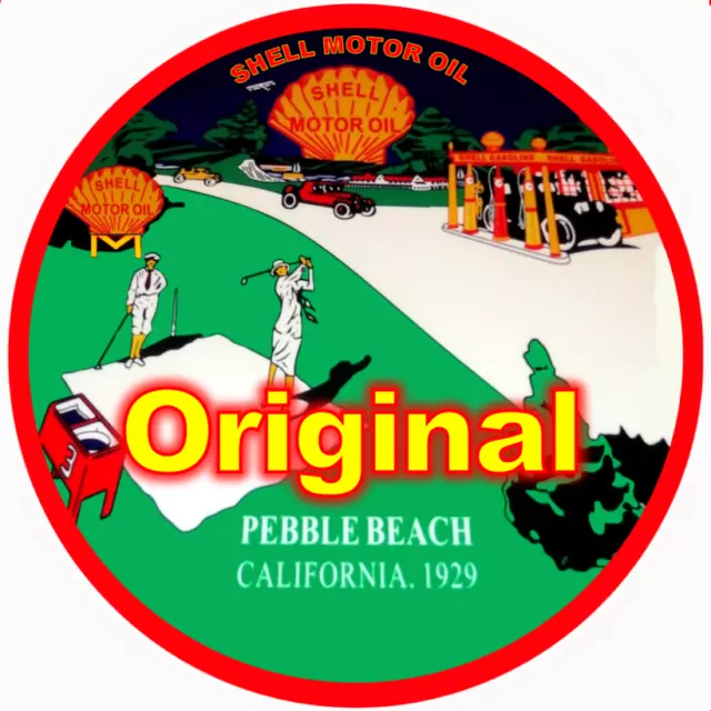1929 Shell Pebble Beach Gasoline 8" Diameter Aluminum Metal Sign Motor Oil Gas