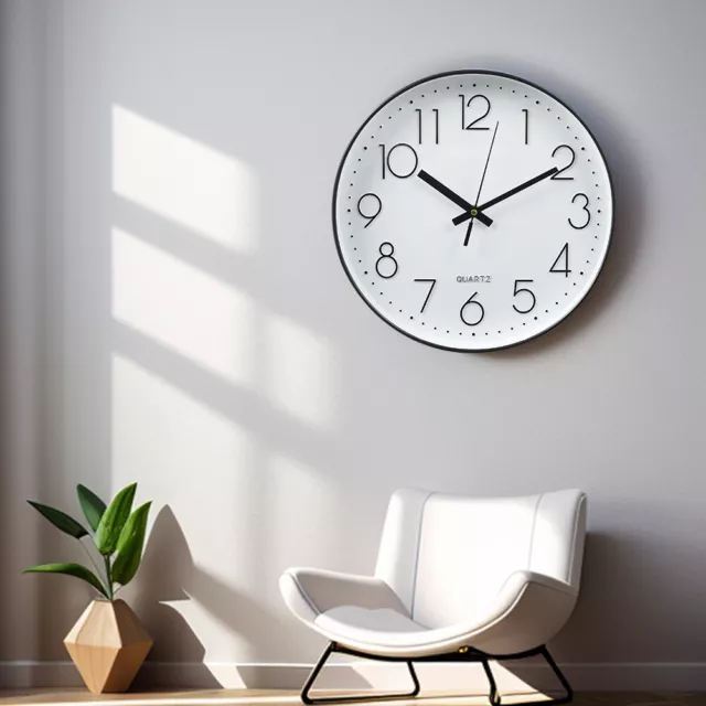 30cm Round Wall Clock Bedroom Kitchen Clocks Quartz Sweep Movement Home Decor UK