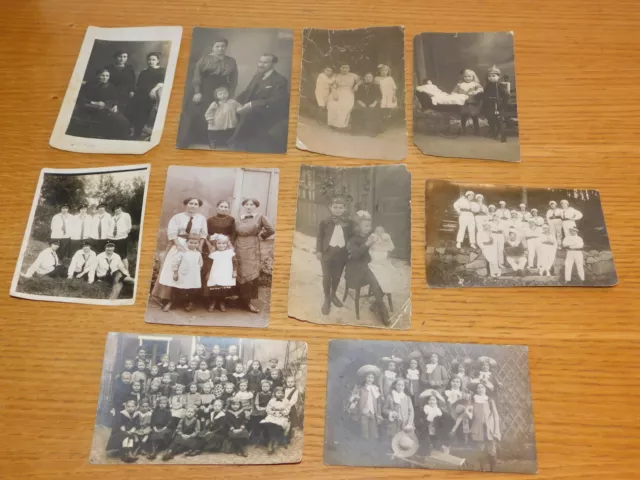 LOT vintage 10 PHOTO CPA picture FAMILLE enfants MILITAIRE soldat FEMME camp KID