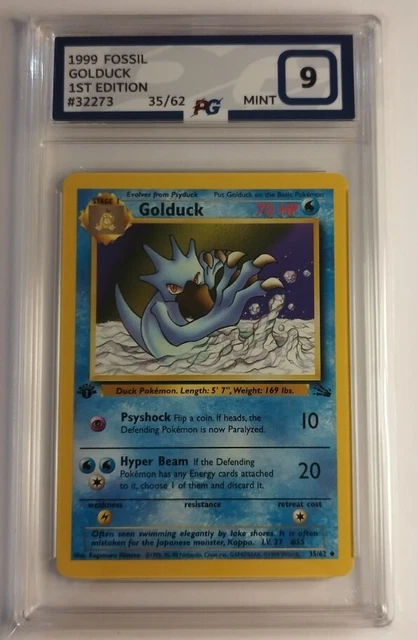 Pokémon Card Golduck 35/62 1. Auflage 1999 Fossil WOTC Grad 9 - PSA / PG