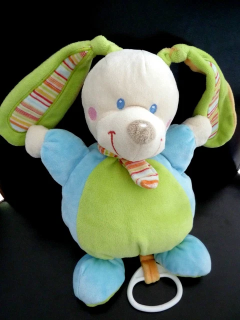 *. DOUDOU PELUCHE MUSICAL MOTS D'ENFANTS CHIEN LAPIN vert bleu orange ETAT NEUF*