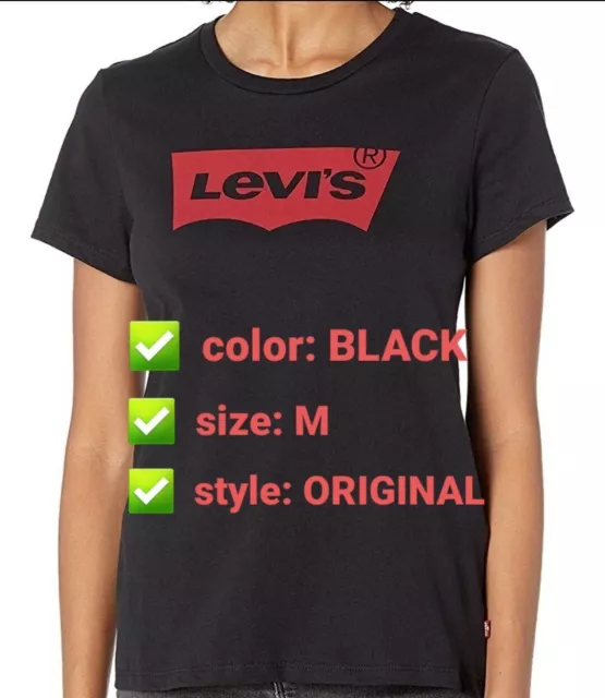 LEVI'S Women T-Shirt The Perfect Tee ORIGINAL STYL Black Red Logo NEW SIZE M