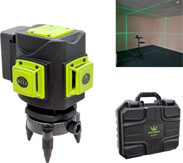TOPWAY 3D Laser Level 12 Lines, 3 X 360 Degree Green Cross Line Self-Leveling Ti