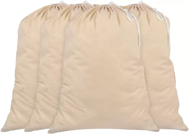 4x Plain Drawstring Cotton Large Sack, Storage, Laundry Bag, Xmas Bag