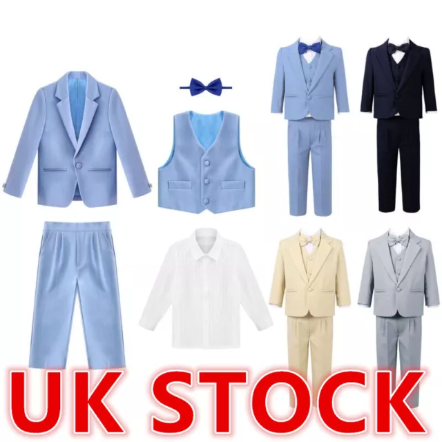 UK Kids Boys Set 5 Piece Formal Blazer & Shirt & Vest & Trousers & Bowtie Set