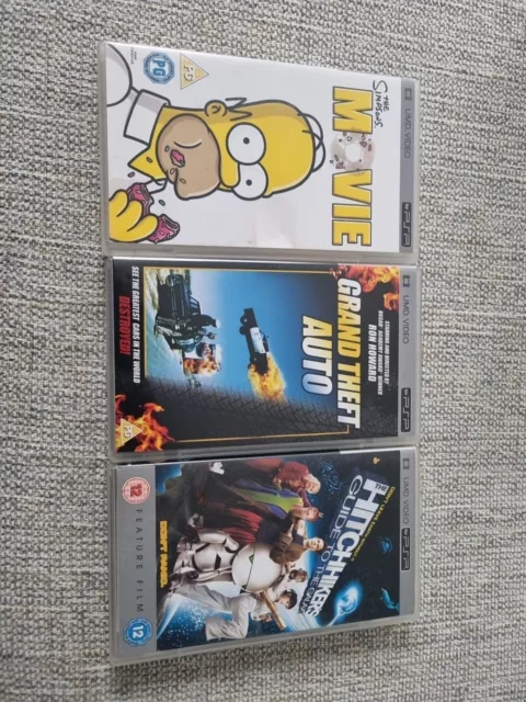 3 X Sony PSP UMD Movie Bundle- The Simpsons, Grand Theft Auto, Hitchhiker Guide