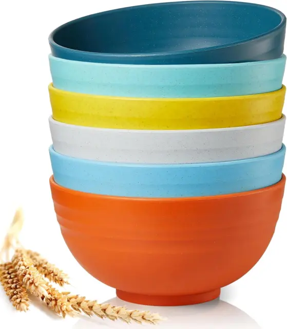 Unbreakable Cereal Bowls Set of 6, 24 OZ Wheat Straw Bowls Set, Reusable Cereal