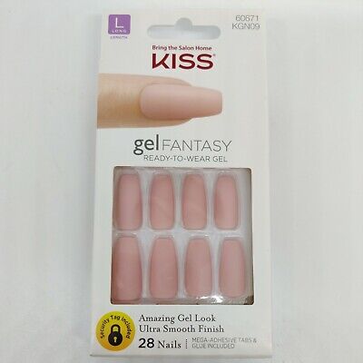 Uñas KISS Gel Fantasy rosa mate prensadas o pegamento ataúd largo KGN09