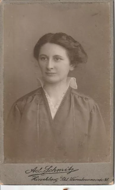 CdV junge Frau, Martha Hindemith; Photograph Ad. Schmitz, Hirschberg Schlesien
