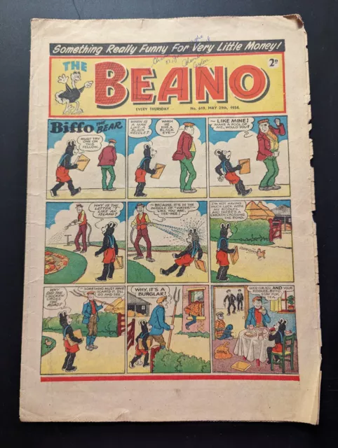 Beano Comic No 619 May 29th 1954, Biffo the Bear, FREE UK POSTAGE