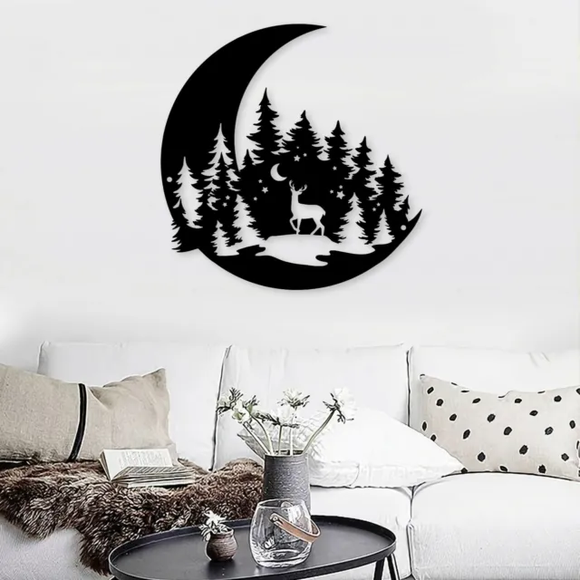 Deer In The Forest Pine Moon Tree Wall Art Metal Rustic Hanging Wall Decor 3