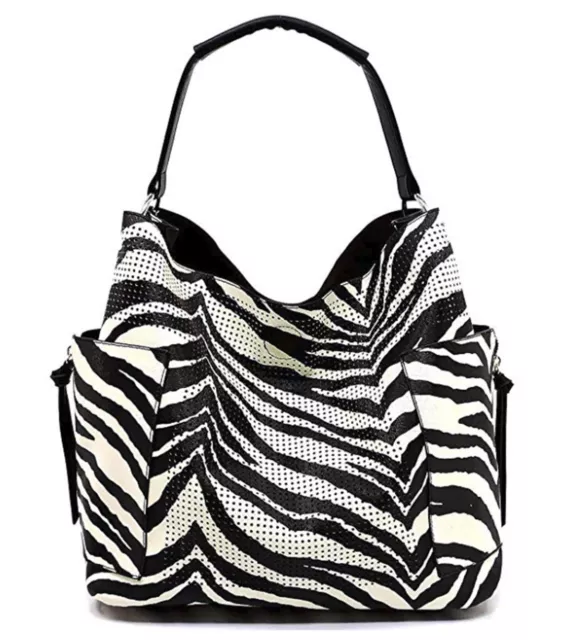 La Miel Zebra Animal Print Tote Style Purse 2 in 1 Set