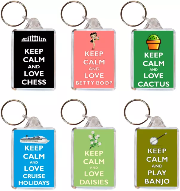 Various Keep Calm and Love - Double Sided Large Keyring Fun Xmas Gift/Present
