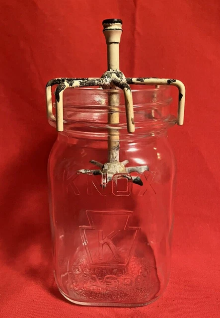 Antique Metal & Glass Bathroom Fixture: Toothbrush Holder ~5.25" x ~3.5" x ~3.5"